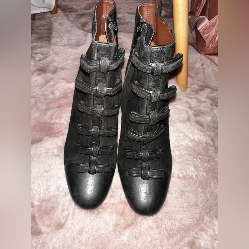 See By Chloe black leather bow front leather block heel booties ankle boot 37.5 - Picture 3 of 16